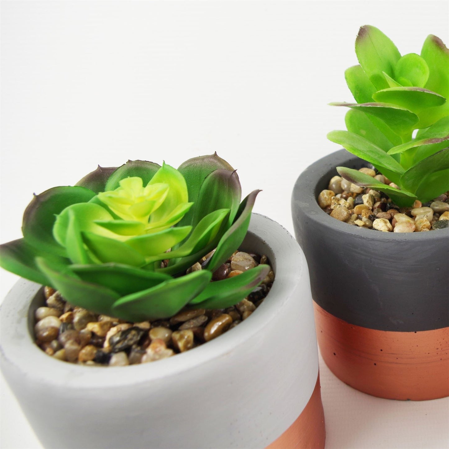 Chic 3 - Piece Stoneware Planter Set with Elegant Copper Bands & Faux Succulents - plants - express.com