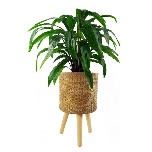 Chic 54cm Rattan - Effect Fiberglass Planter – Stylish & Waterproof Design! - plants - express.com
