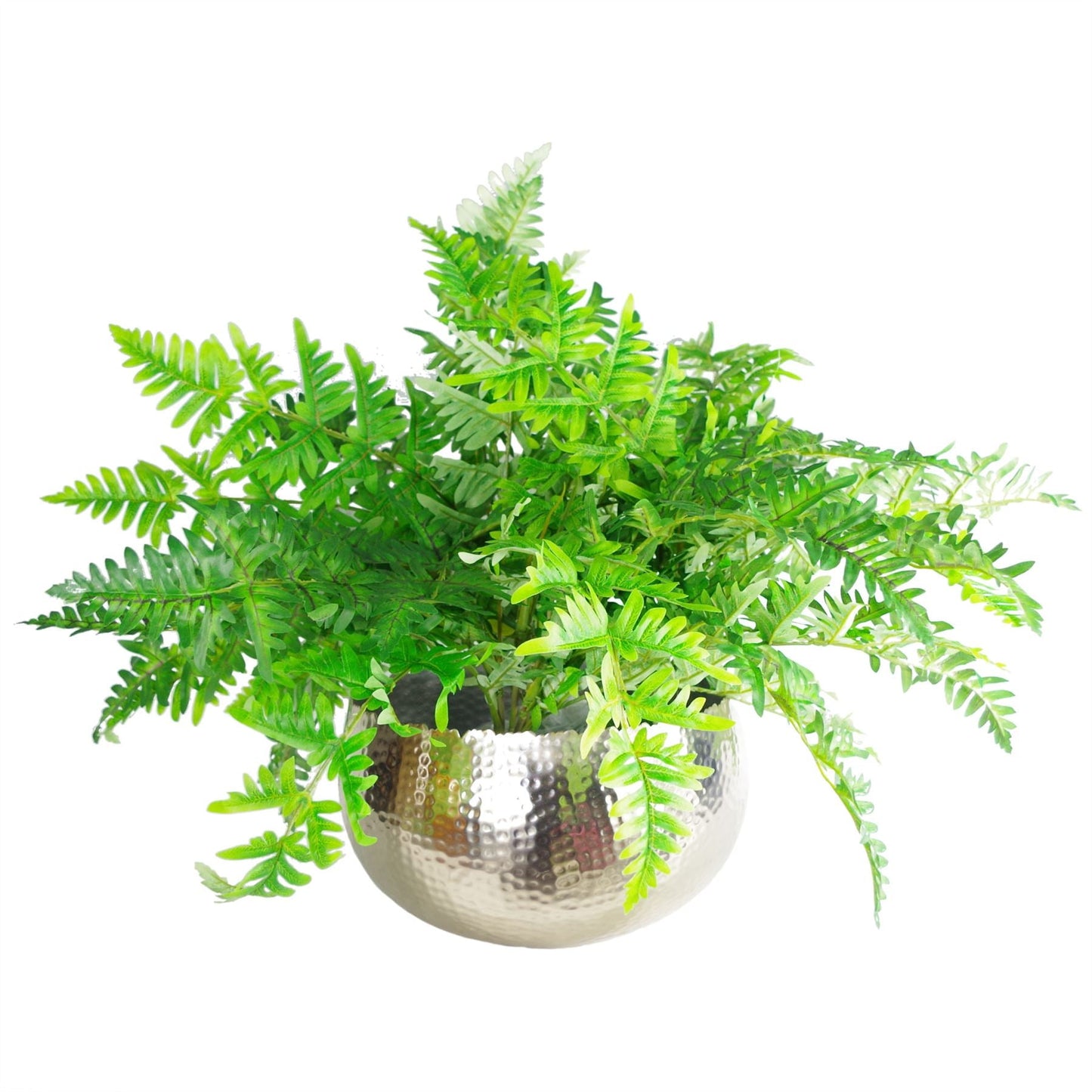 Curvy Edge Hammered Silver Large Metal Planter Bowl - 32x20cm Unique Design - plants - express.com