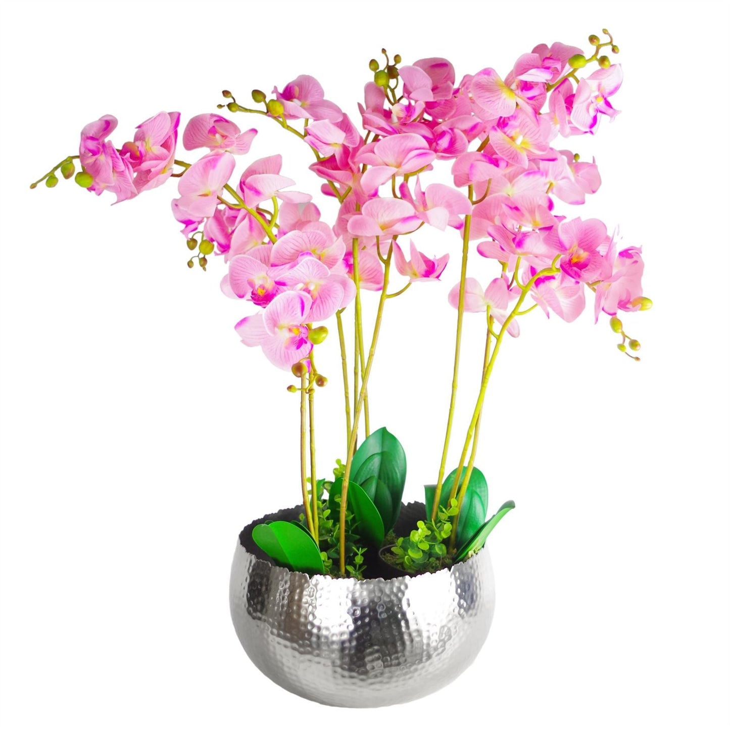 Curvy Edge Hammered Silver Large Metal Planter Bowl - 32x20cm Unique Design - plants - express.com