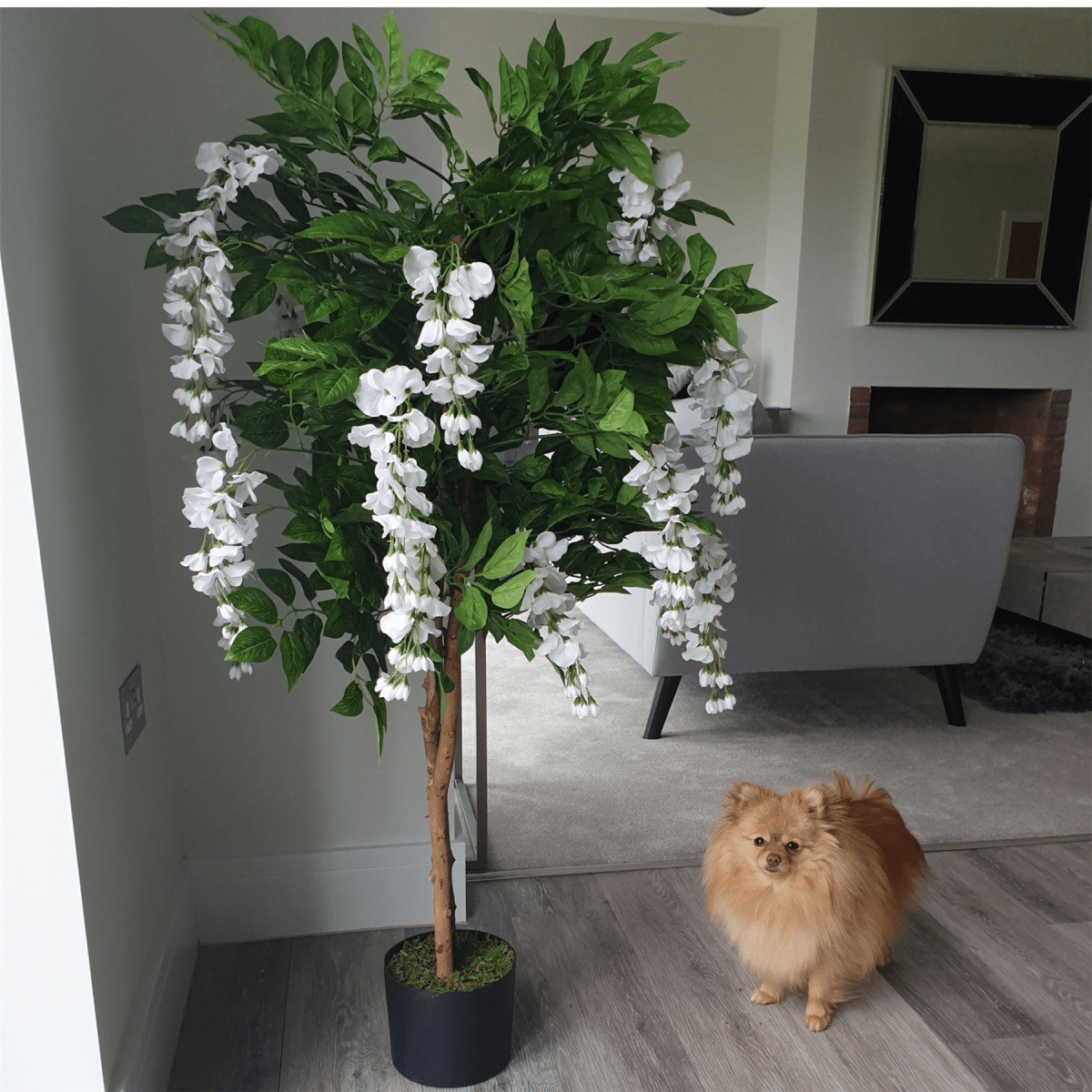 Elegant 130cm White Wisteria Tree - Premium Silk Flowers & Gold Metal Planter - plants - express.com