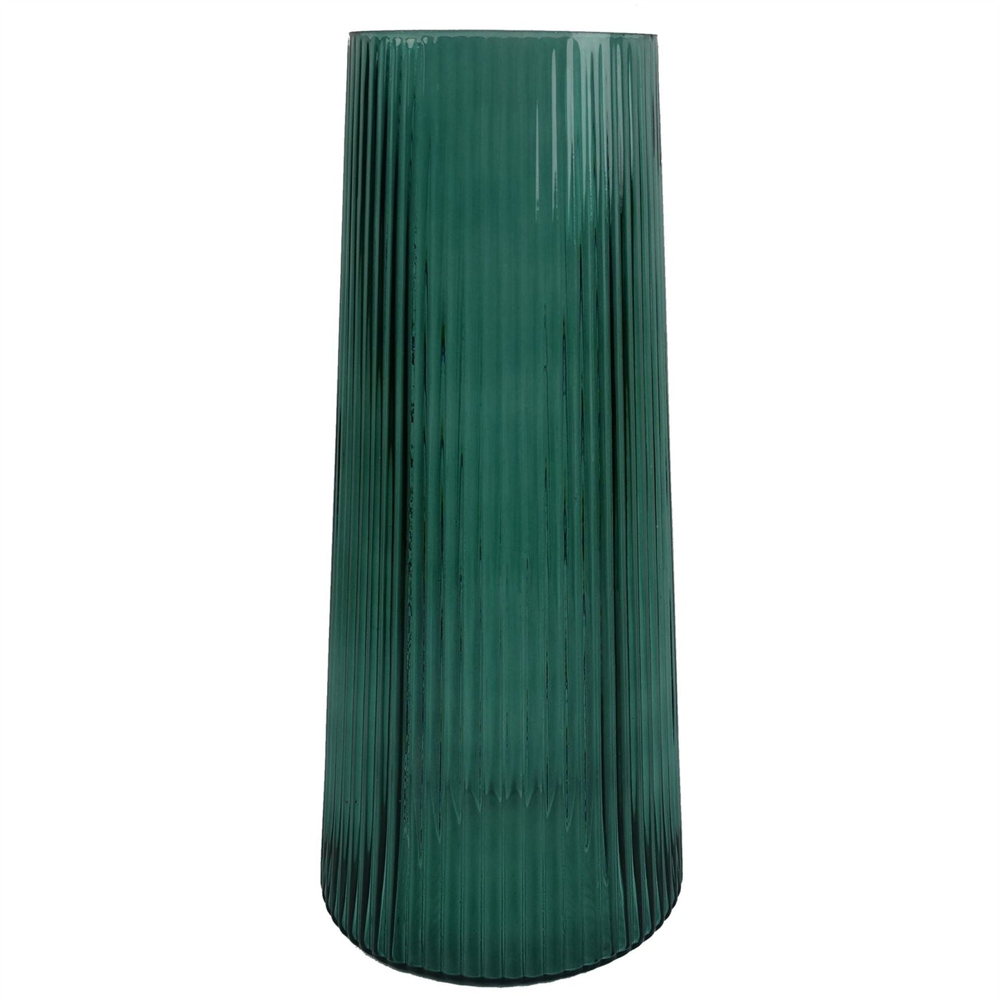 Elegant 28cm Green Ridged Glass Vase for Stunning Floral Displays - plants - express.com