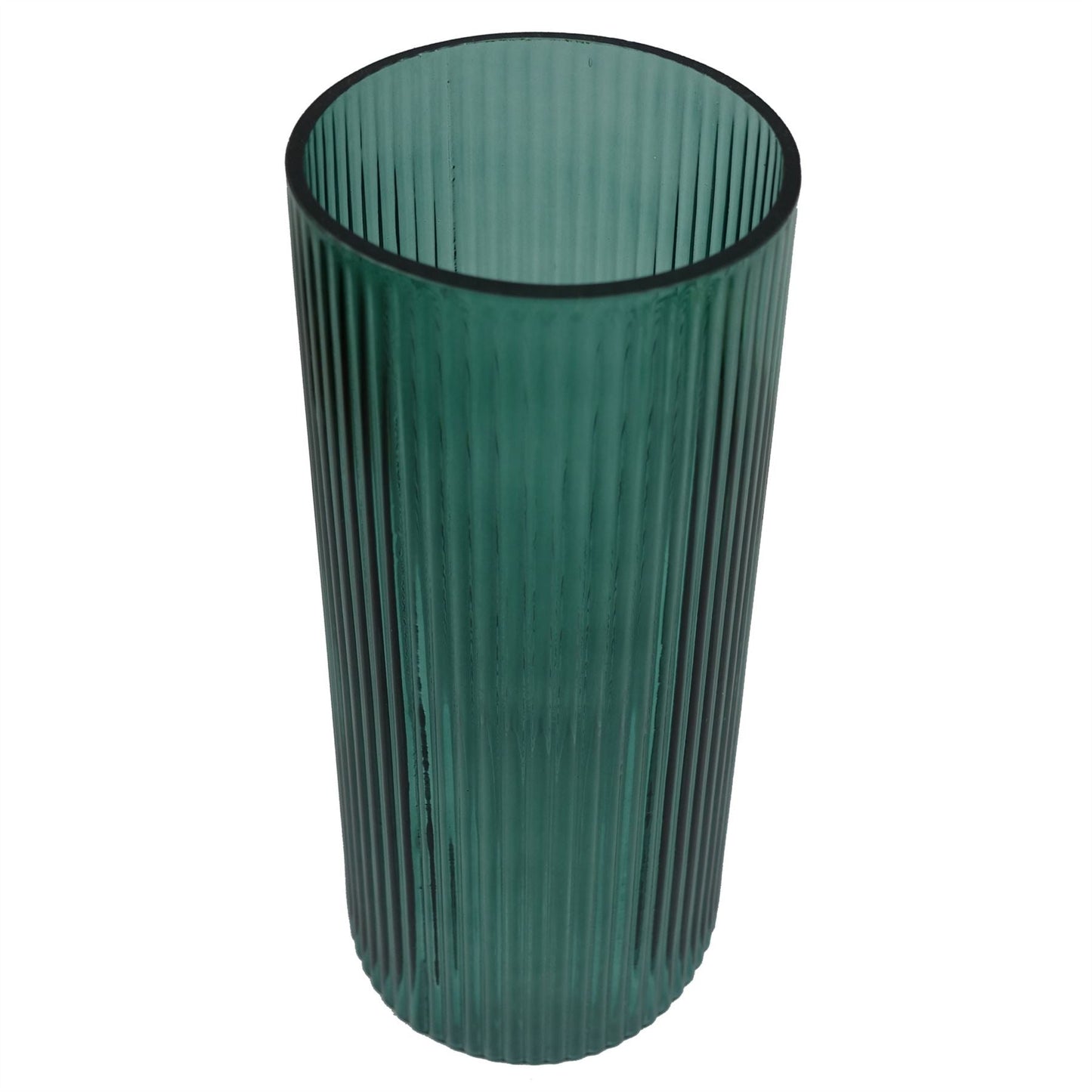 Elegant 28cm Green Ridged Glass Vase for Stunning Floral Displays - plants - express.com