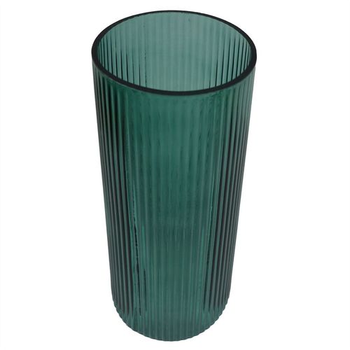 Elegant 28cm Hand - Finished Green Ridged Glass Vase for Stunning Floral Displays - plants - express.com