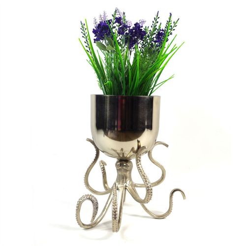Elegant 28cm Silver Metal Octopus Planter - Unique Handcrafted Home Décor - plants - express.com