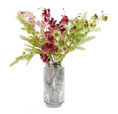Elegant 31cm Clear Ridged Glass Vase - Perfect for Flowers & Décor! - plants - express.com