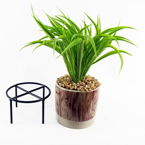 Elegant 35cm Faux Grass in Ceramic Planter with Stylish Metal Stand - plants - express.com