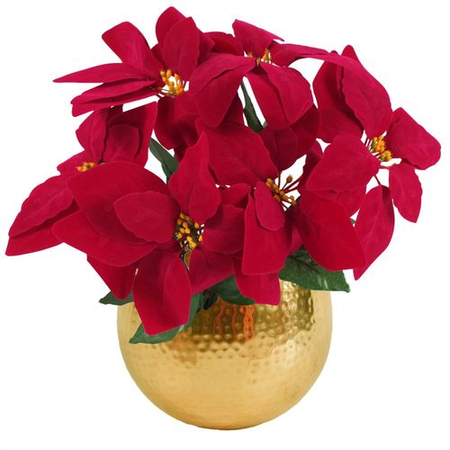Elegant 40cm Artificial Red Poinsettia in Gold Curved Metal Planter - plants - express.com