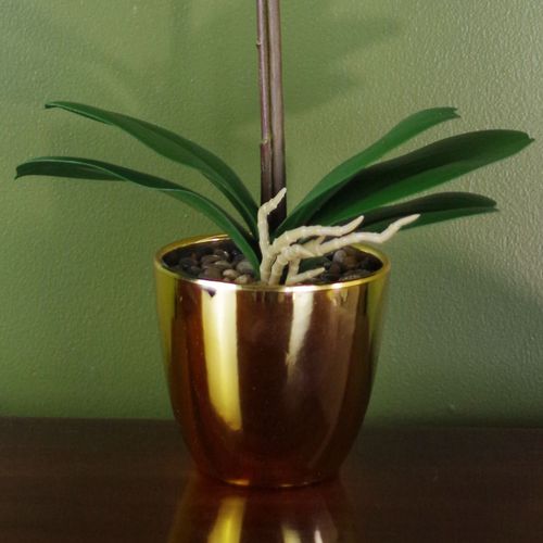 Elegant 46cm Dark Pink & Gold Artificial Orchid with Real Touch Leaves - plants - express.com