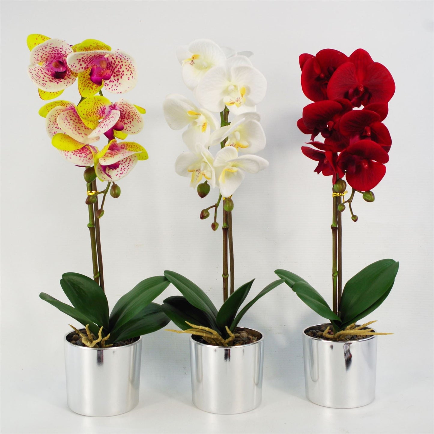 Elegant 46cm Red Artificial Orchid in Stylish Silver Pot – Lifelong Beauty! - plants - express.com