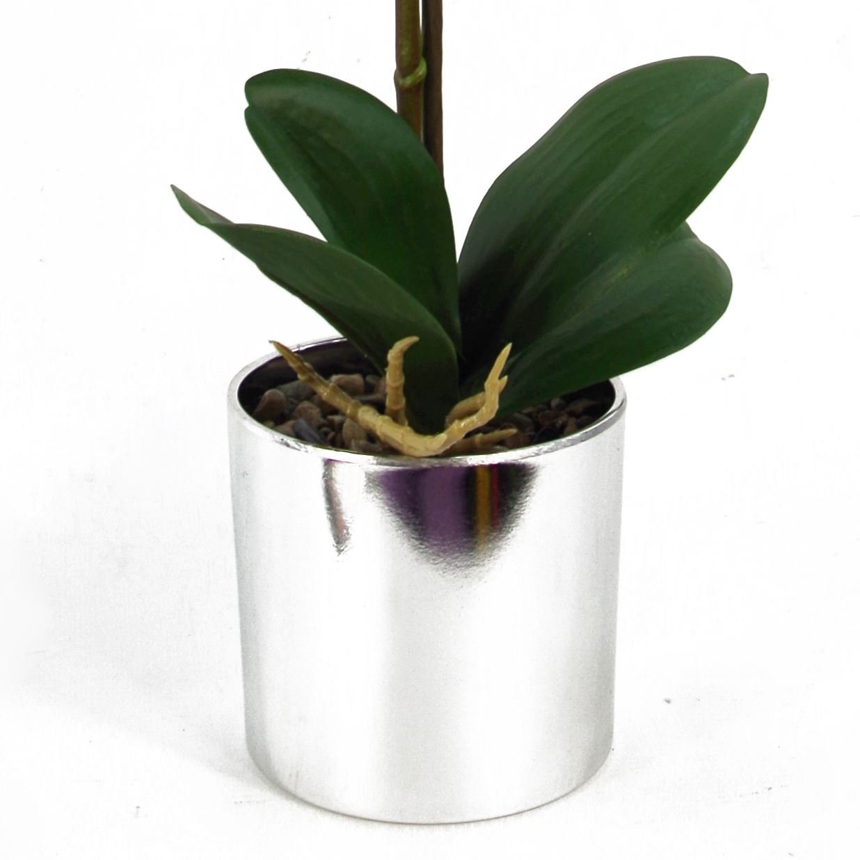 Elegant 46cm Red Artificial Orchid in Stylish Silver Pot – Lifelong Beauty! - plants - express.com