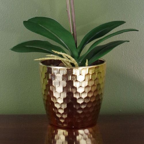 Elegant 50cm Artificial Phalaenopsis Orchid in Luxurious Gold Pot - plants - express.com