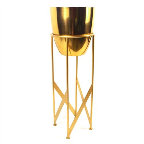 Elegant 90cm Gold Metal Planter with Lush Artificial Yukka Plant - plants - express.com