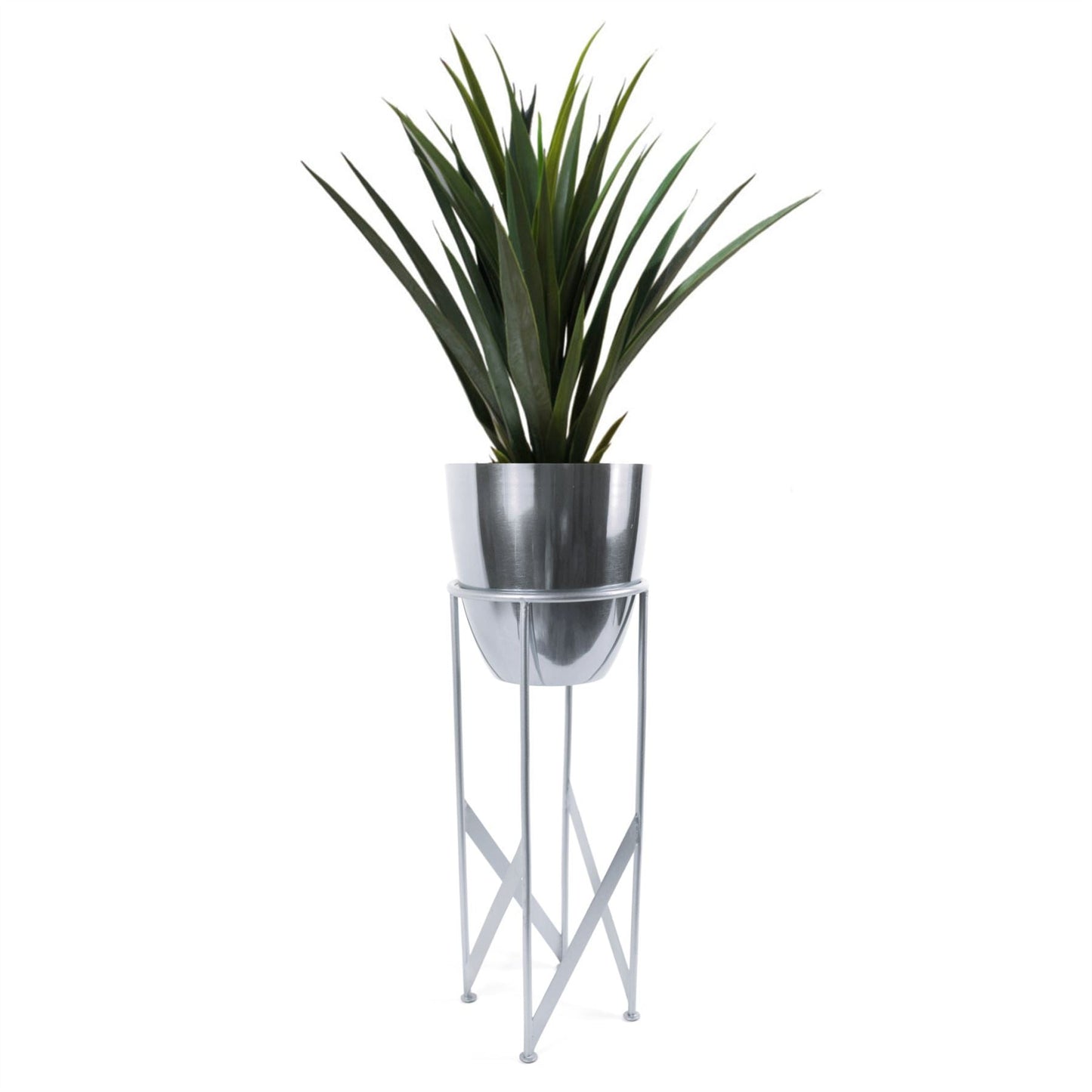 Elegant 90cm Silver Planter Set with Lush Artificial Yukka Plant - plants - express.com