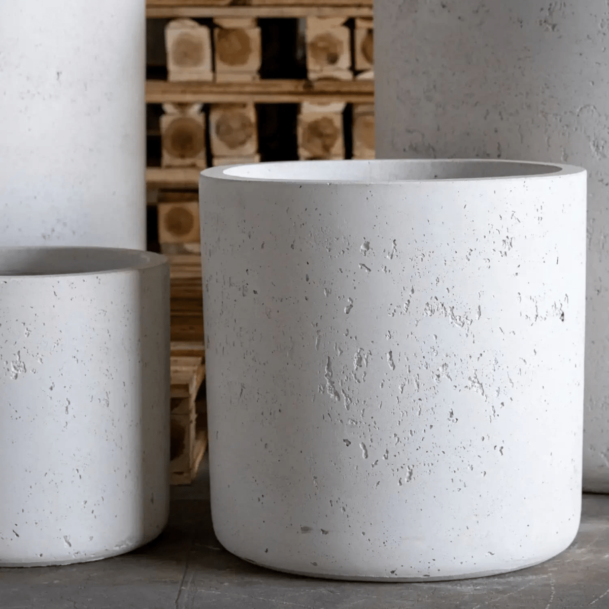Aurella | Truffle – 30cm Medium Concrete Cylinder Planter – 13L Round Plant Pot