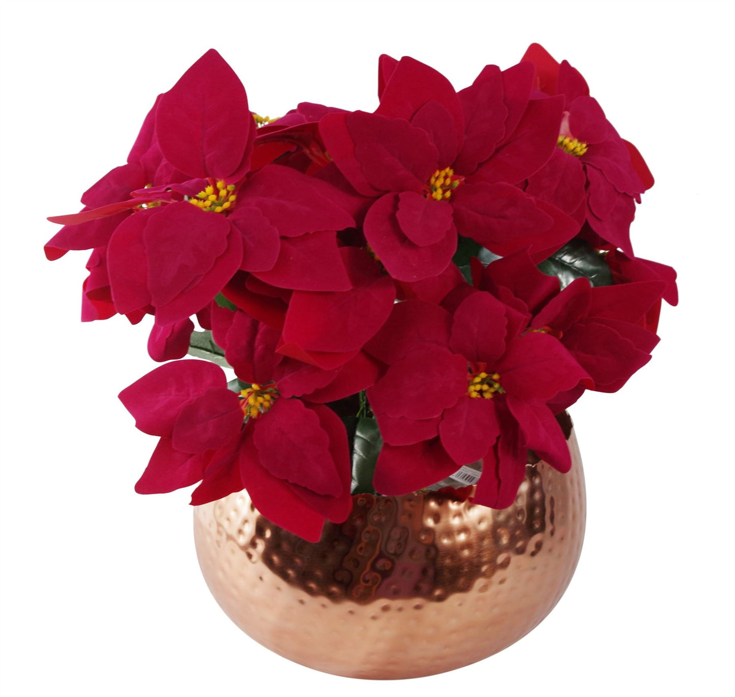 Elegant Faux Poinsettia Trio in Copper Curve Metal Planter – Festive Charm! - plants - express.com