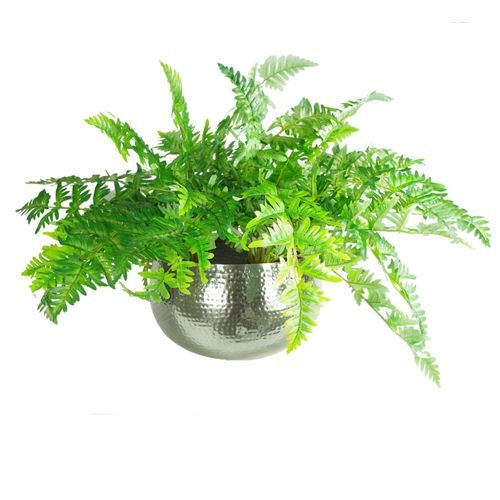 Elegant Hammered Silver Large Metal Planter Bowl - 32cm x 20cm - plants - express.com