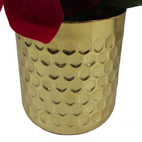 Elegant Red Poinsettia in Gold Honeycomb Planter - 40cm Artificial Beauty - plants - express.com
