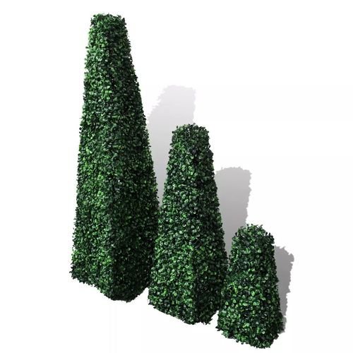 Elegant Set of 3 Mixed Green Artificial Boxwood Pyramid Topiaries - plants - express.com