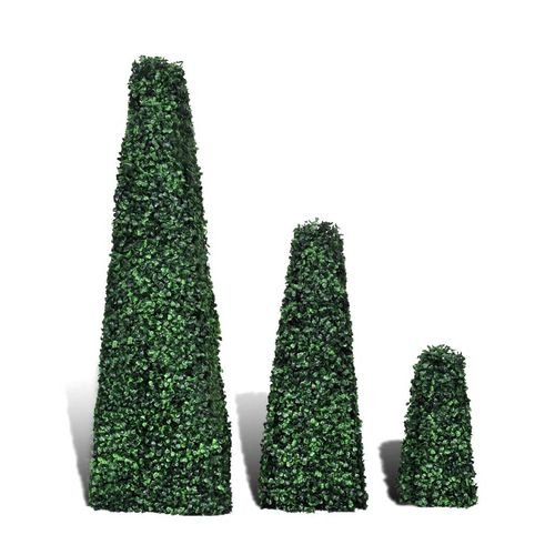 Elegant Set of 3 Mixed Green Artificial Boxwood Pyramid Topiaries - plants - express.com