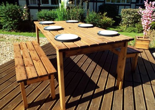 Elegant Solid Wood 6 - Seater Outdoor Dining Set with Space - Saving Benches - plants - express.com
