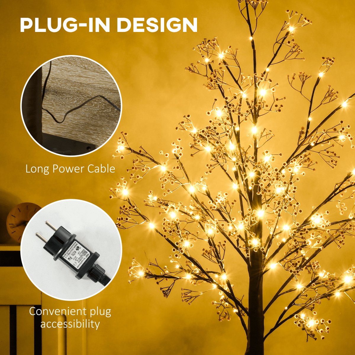 HOMCOM 5ft Artificial Tree with Warm White LED Lights, Baby Breath Flowers - plants - express.com