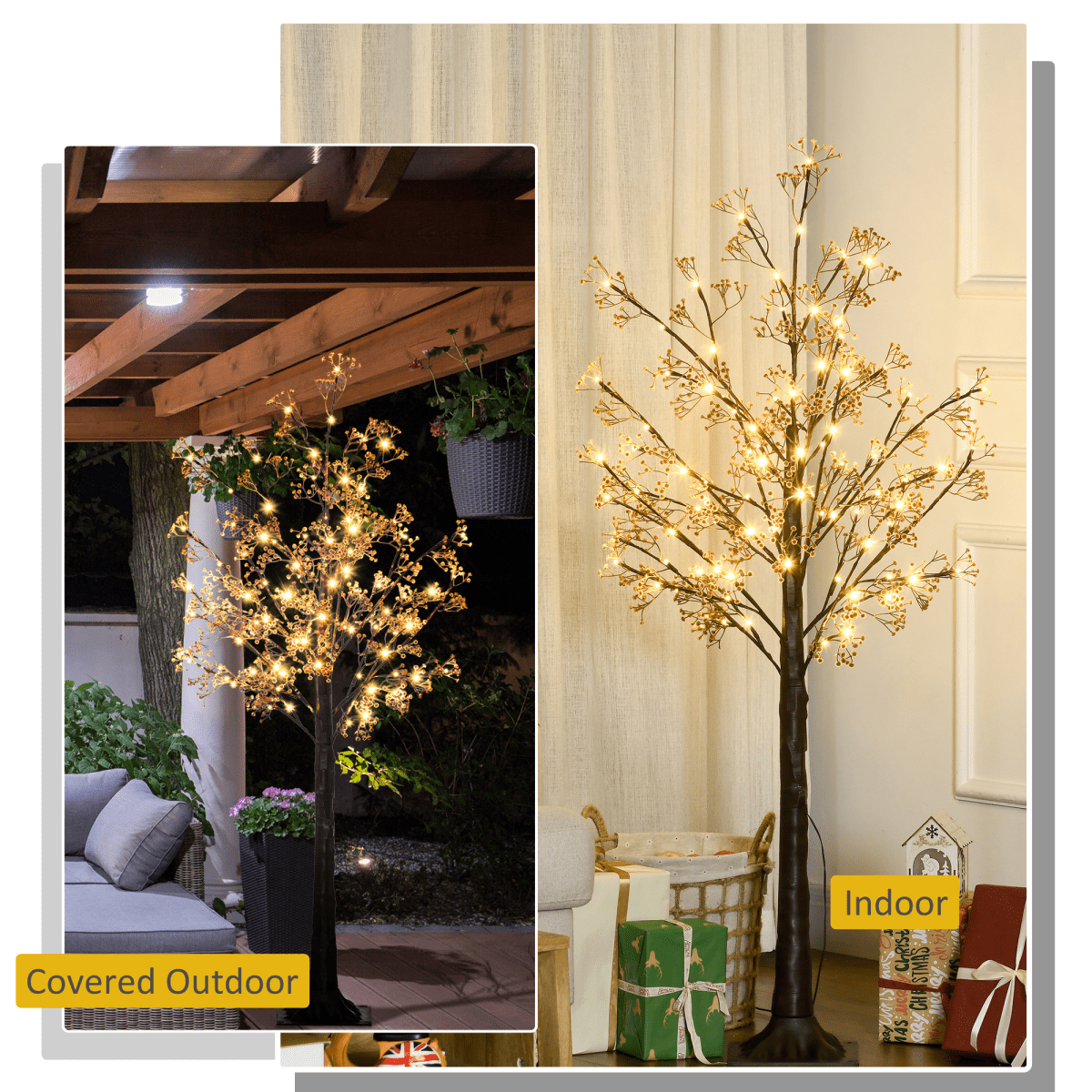 HOMCOM 5ft Artificial Tree with Warm White LED Lights, Baby Breath Flowers - plants - express.com