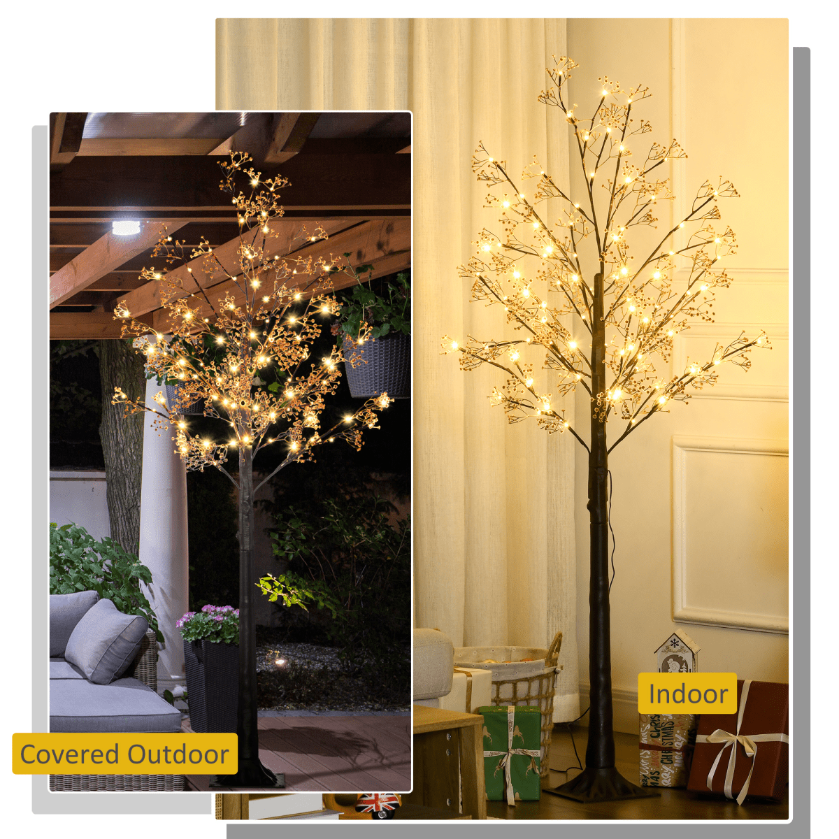 HOMCOM 6ft Artificial Tree with Warm White LED Lights, Baby Breath Flowers - plants - express.com