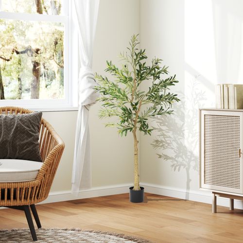 HOMCOM Lifelike Silk Olive Tree - Stunning Indoor Faux Plant, 150cm - plants - express.com
