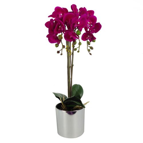Luxurious 52cm Dark Pink Orchid - Real Touch, Elegant Silver Pot - plants - express.com