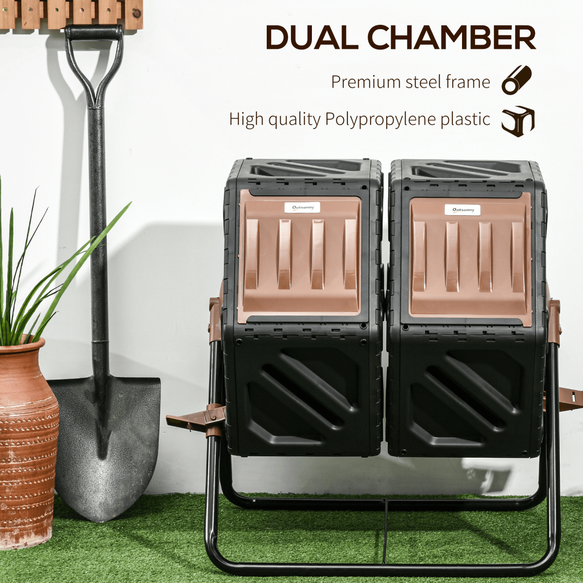 Outsunny 130L Compost Bin Dual Chamber Rotating Composter w/ Ventilation Holes - plants - express.com