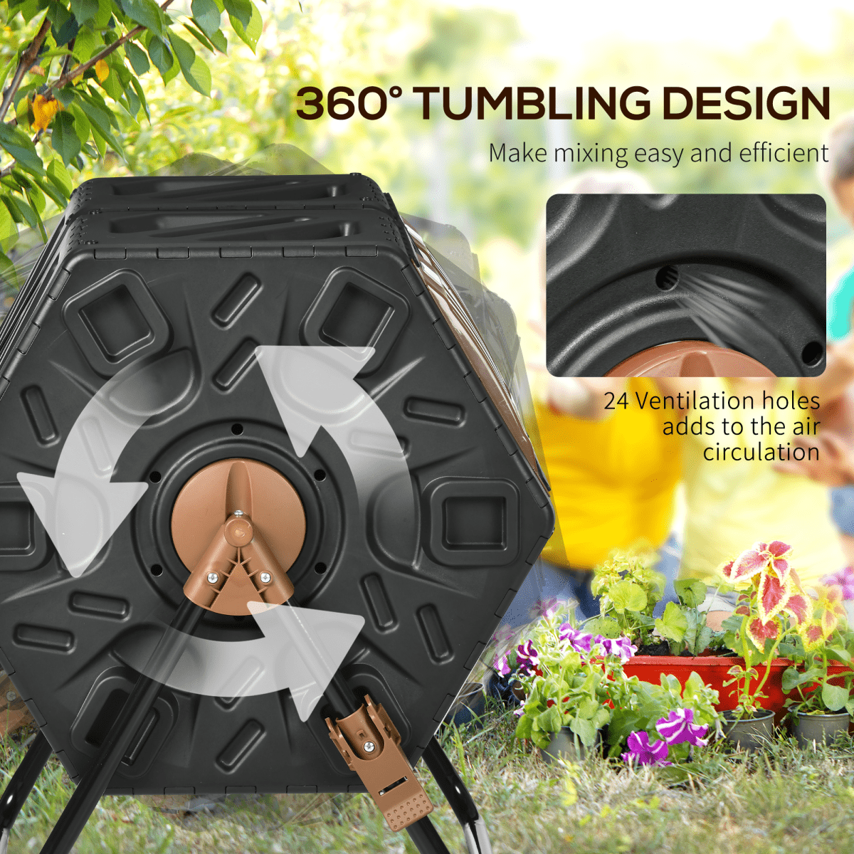 Outsunny 130L Compost Bin Dual Chamber Rotating Composter w/ Ventilation Holes - plants - express.com