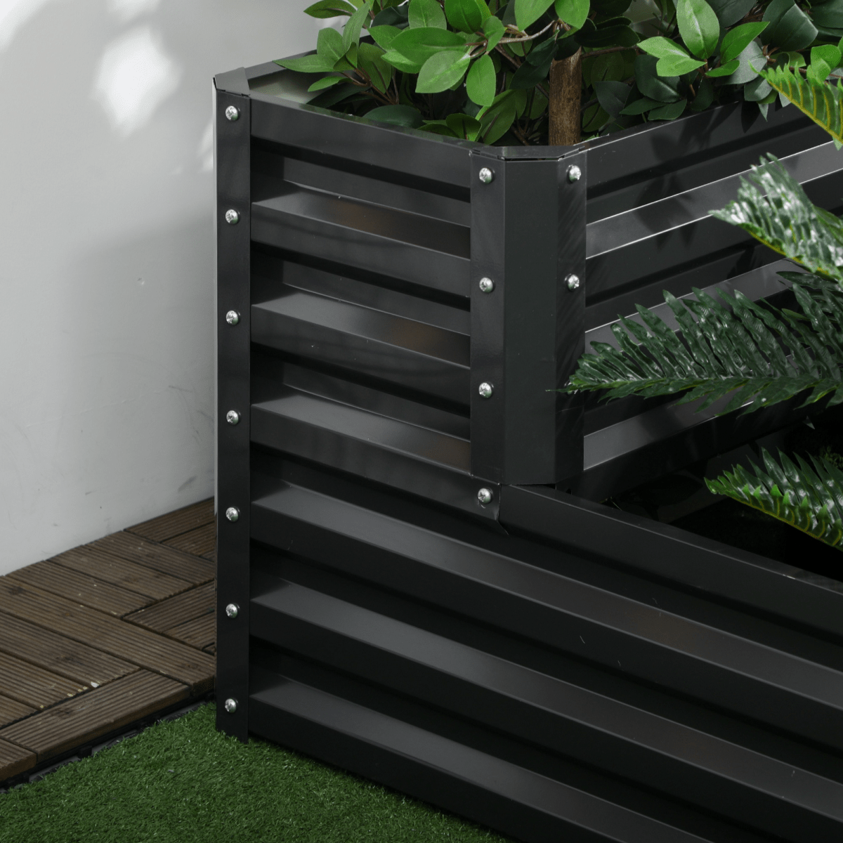Outsunny 2 Tier Galvanised Raised Garden Bed Planter Box Open Bottom Dark Grey - plants - express.com
