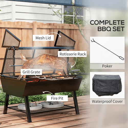 Outsunny 3 - in - 1 Outdoor BBQ Grill, Rotisserie & Fire Pit for Ultimate Cookouts - plants - express.com