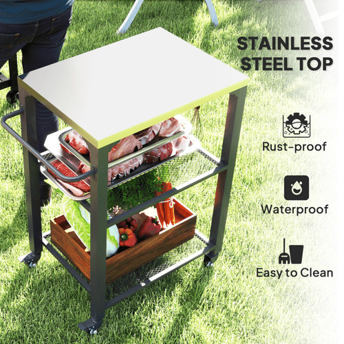 Outsunny 3 - Shelf Stainless Steel Outdoor Grill Cart with Mobile Convenience - plants - express.com