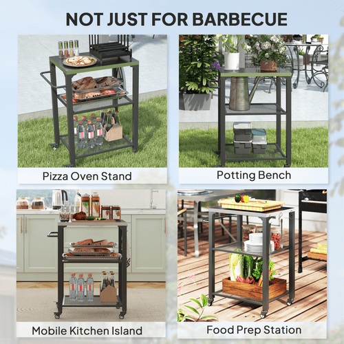 Outsunny 3 - Shelf Stainless Steel Outdoor Grill Cart with Mobile Convenience - plants - express.com