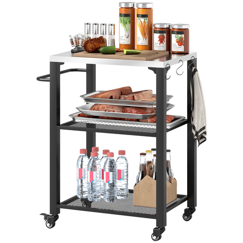 Outsunny 3 - Shelf Stainless Steel Outdoor Grill Cart with Mobile Convenience - plants - express.com