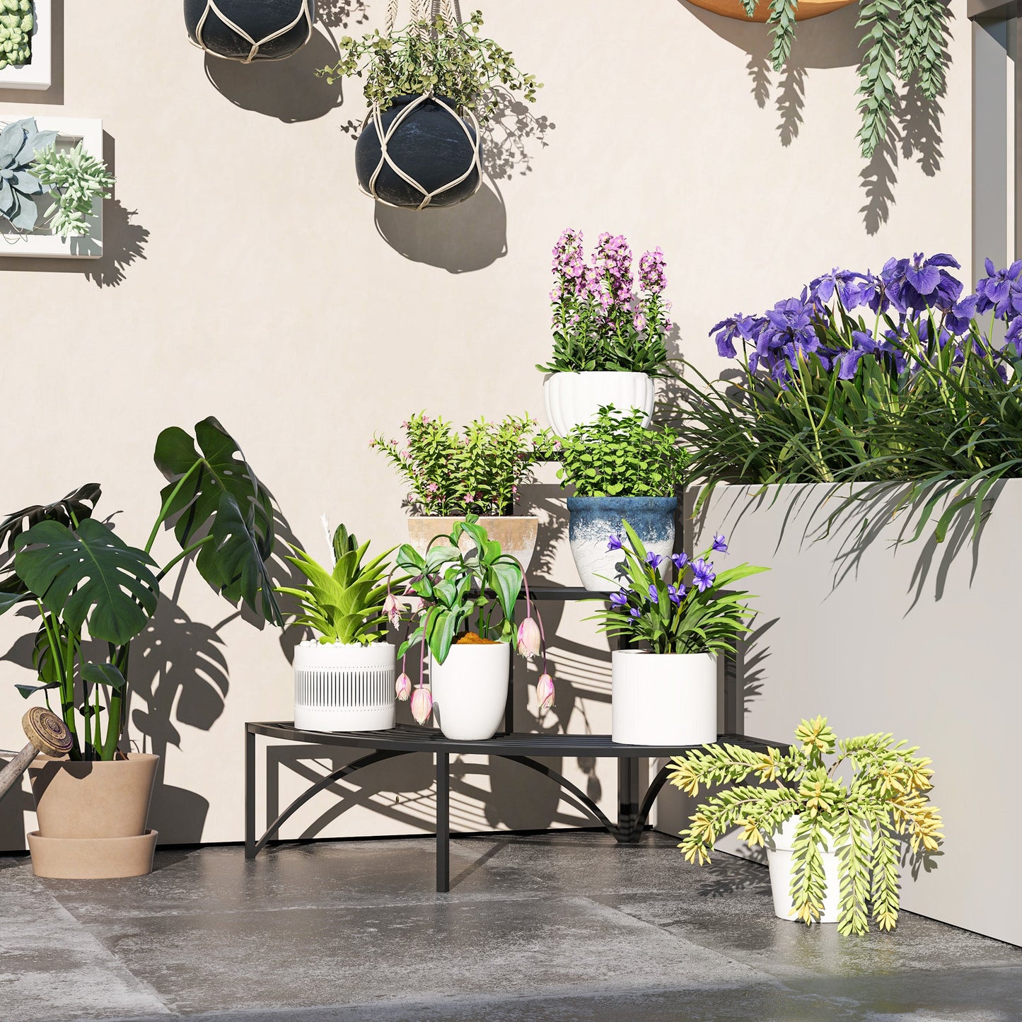 Outsunny 3 Tier Metal Corner Plant Stand for Garden Balcony Patio, Black - plants - express.com