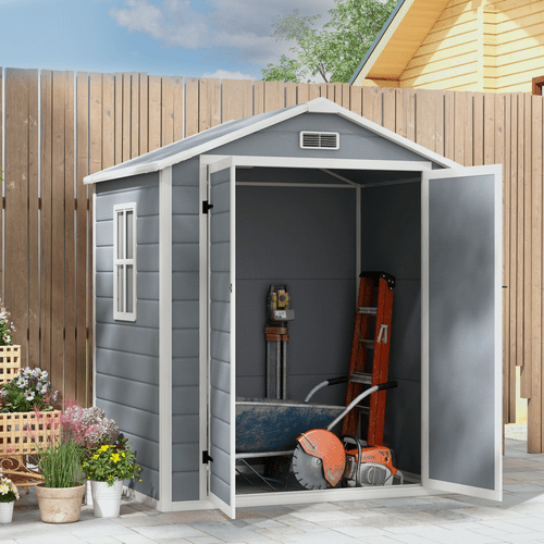 Outsunny 6'x4.5' Lockable Garden Shed - Waterproof Plastic Tool Storage! - plants - express.com