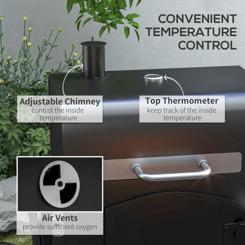 Outsunny Adjustable Charcoal Grill Trolley with Thermometer & Smoky Flavor Control - plants - express.com