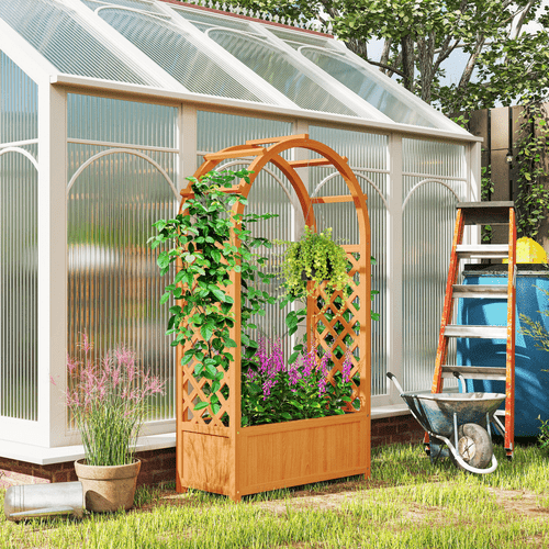 Outsunny Elevated Wooden Garden Bed with Trellis - Perfect for Climbing Plants! - plants - express.com