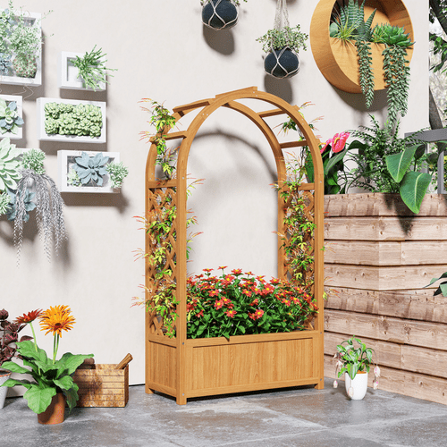 Outsunny Elevated Wooden Garden Bed with Trellis - Perfect for Climbing Plants! - plants - express.com