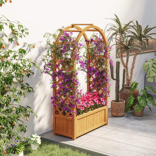 Outsunny Elevated Wooden Garden Bed with Trellis - Perfect for Climbing Plants! - plants - express.com