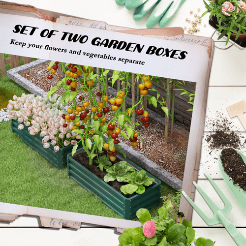 Outsunny Galvanized Steel Raised Planter Box Set - Rustic Outdoor Garden Duo - plants - express.com
