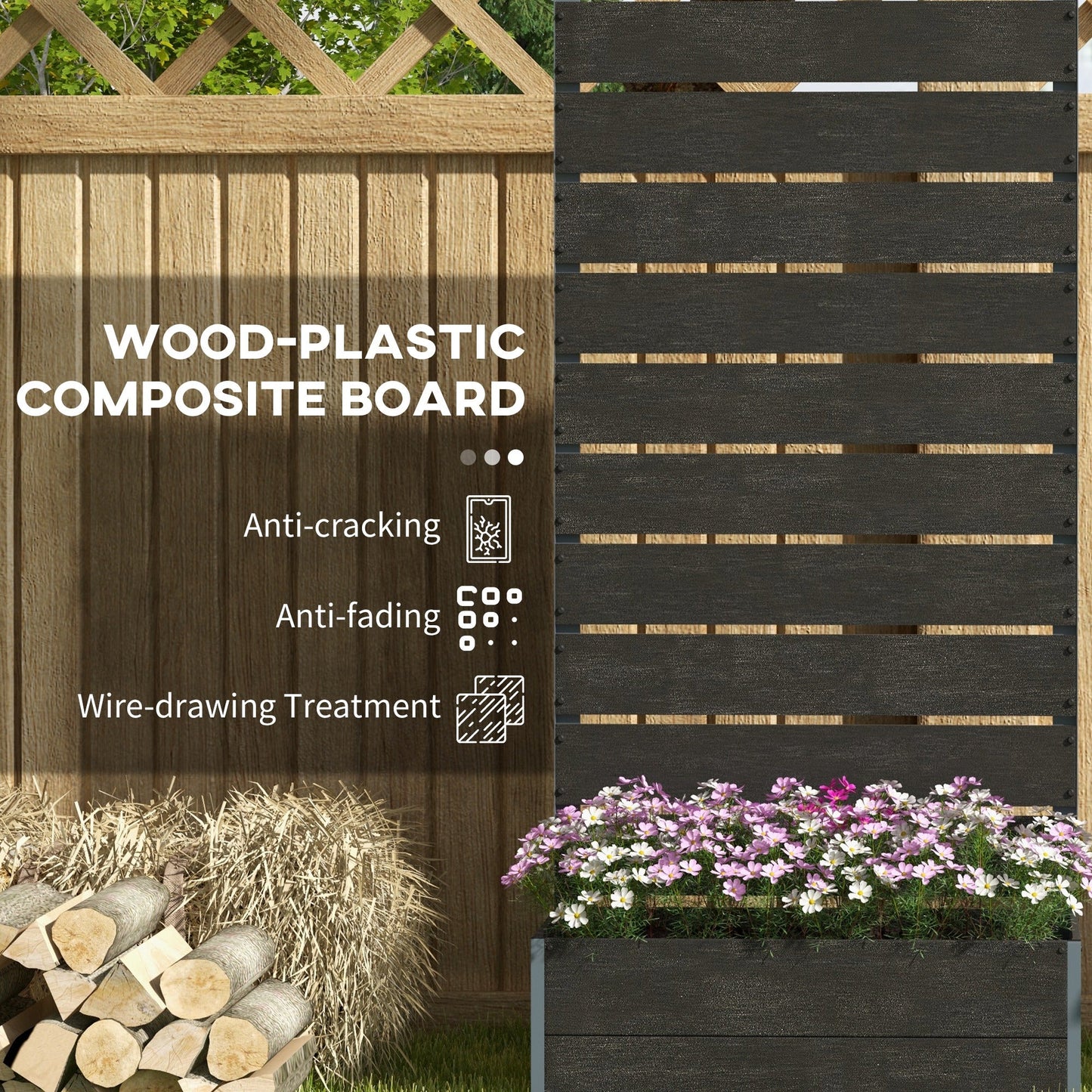 Outsunny Raised Garden Bed with Trellis and Drainage Hole, Planter Box Black - plants - express.com