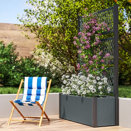 Outsunny Rattan Garden Planter with Trellis - Stylish Raised Bed for Climbing Plants - plants - express.com