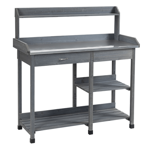 Outsunny Rustic Garden Potting Bench with Galvanized Top & Storage Solutions - plants - express.com