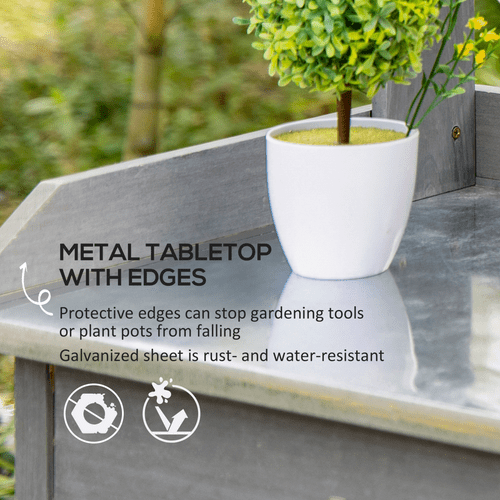 Outsunny Rustic Garden Potting Bench with Galvanized Top & Storage Solutions - plants - express.com