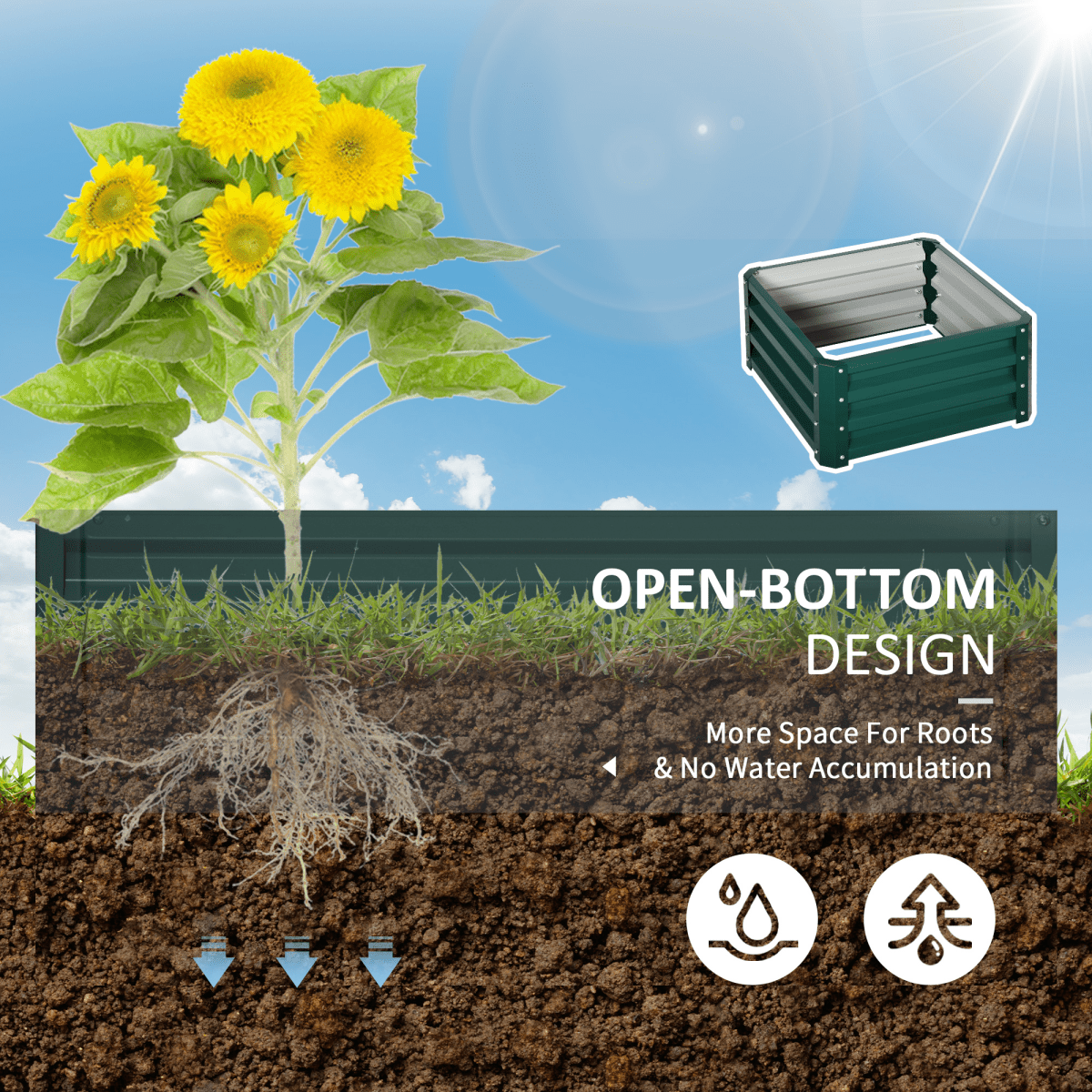 Outsunny Set of 2 Raised Garden Bed Galvanised Planter Box Easy Setup Green - plants - express.com