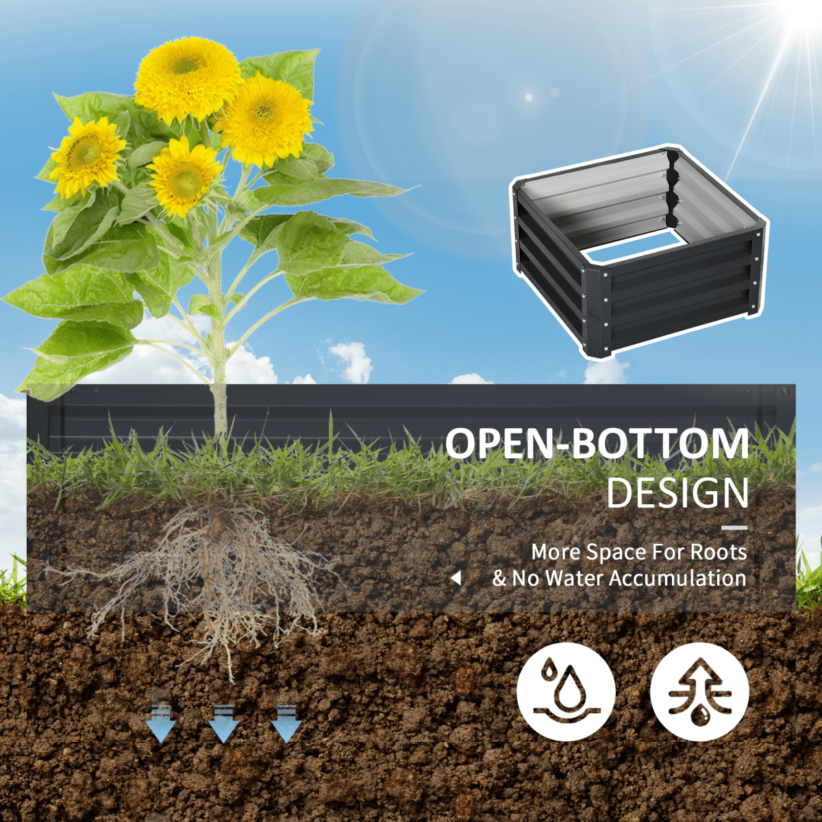 Outsunny Set of 2 Raised Garden Bed Galvanised Planter Box Easy Setup Grey - plants - express.com